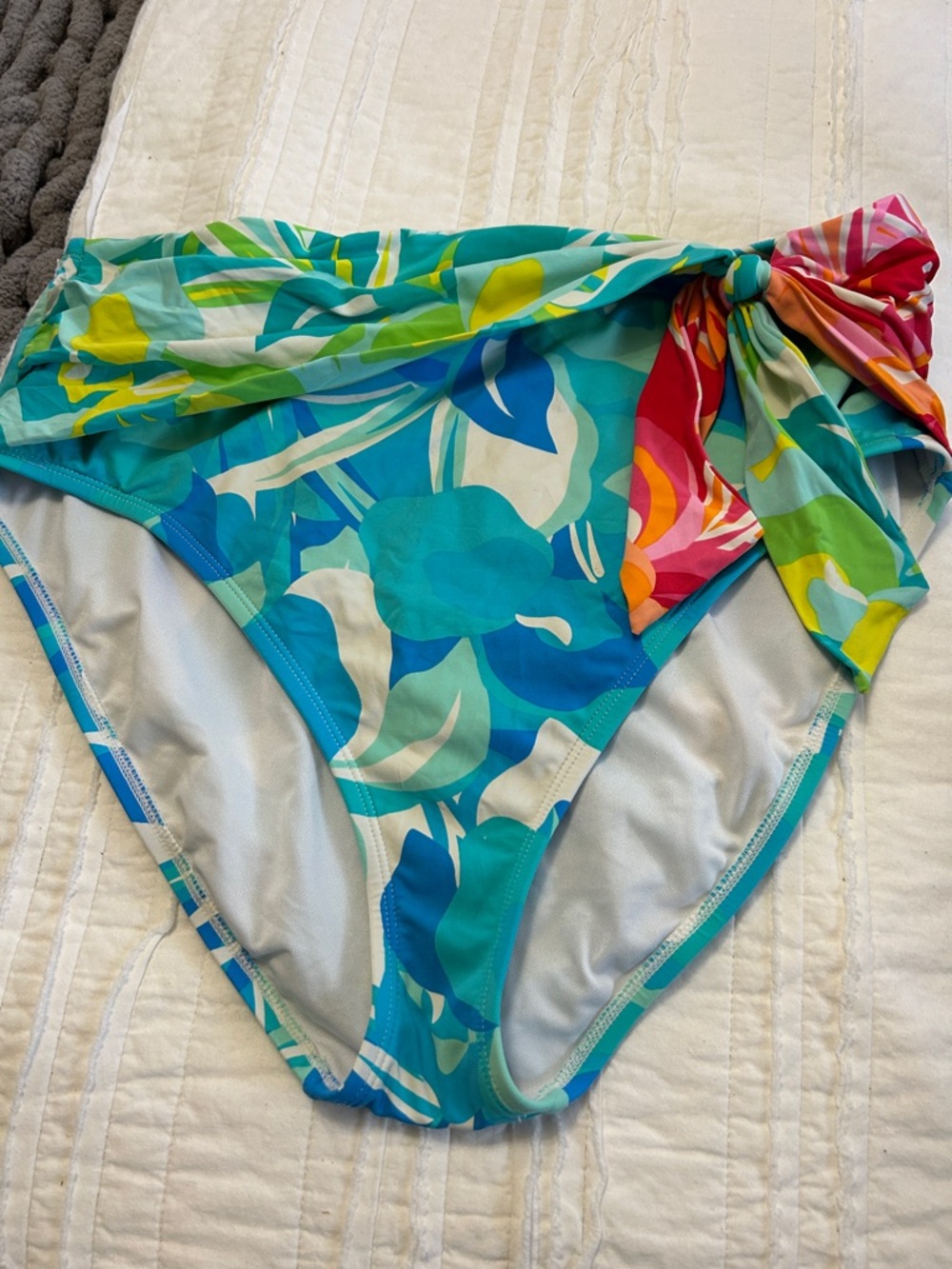 Bleu Rod Beattie Teal Multi Floral Tie-Side Bikini Bottom with Pink-Red Sash